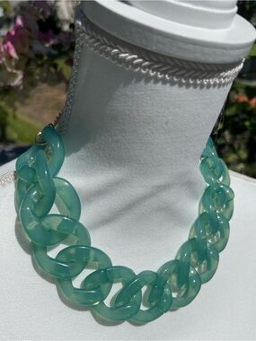 Chunky Aqua Green Resin Chain Necklace - Women Jewelry